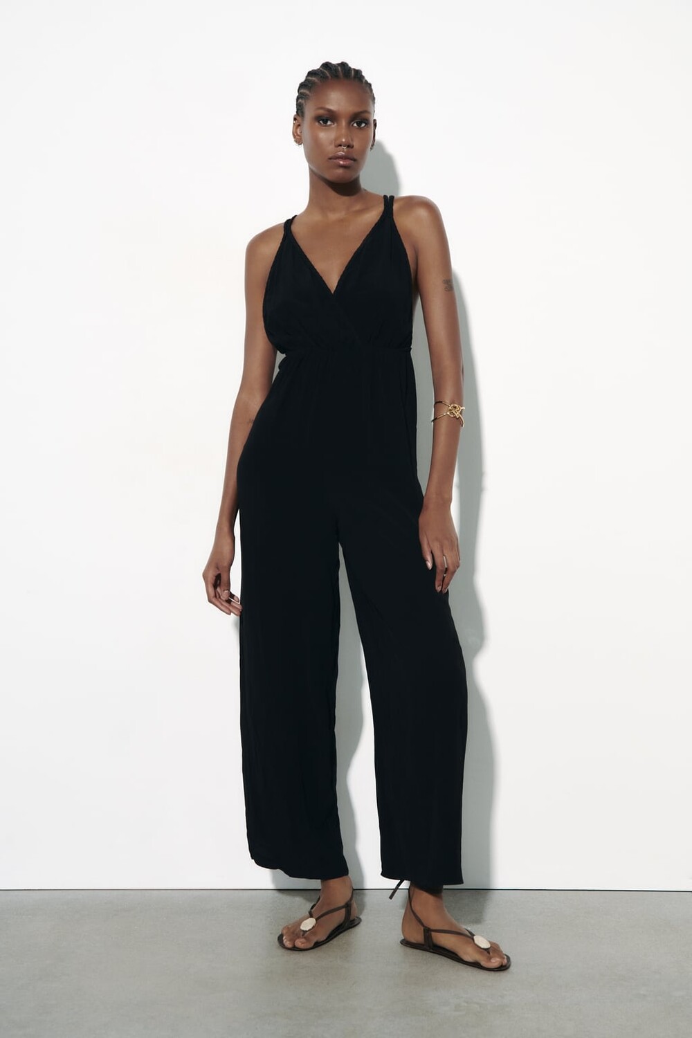 

Комбинезон с плетеными лемками ZARA, черный