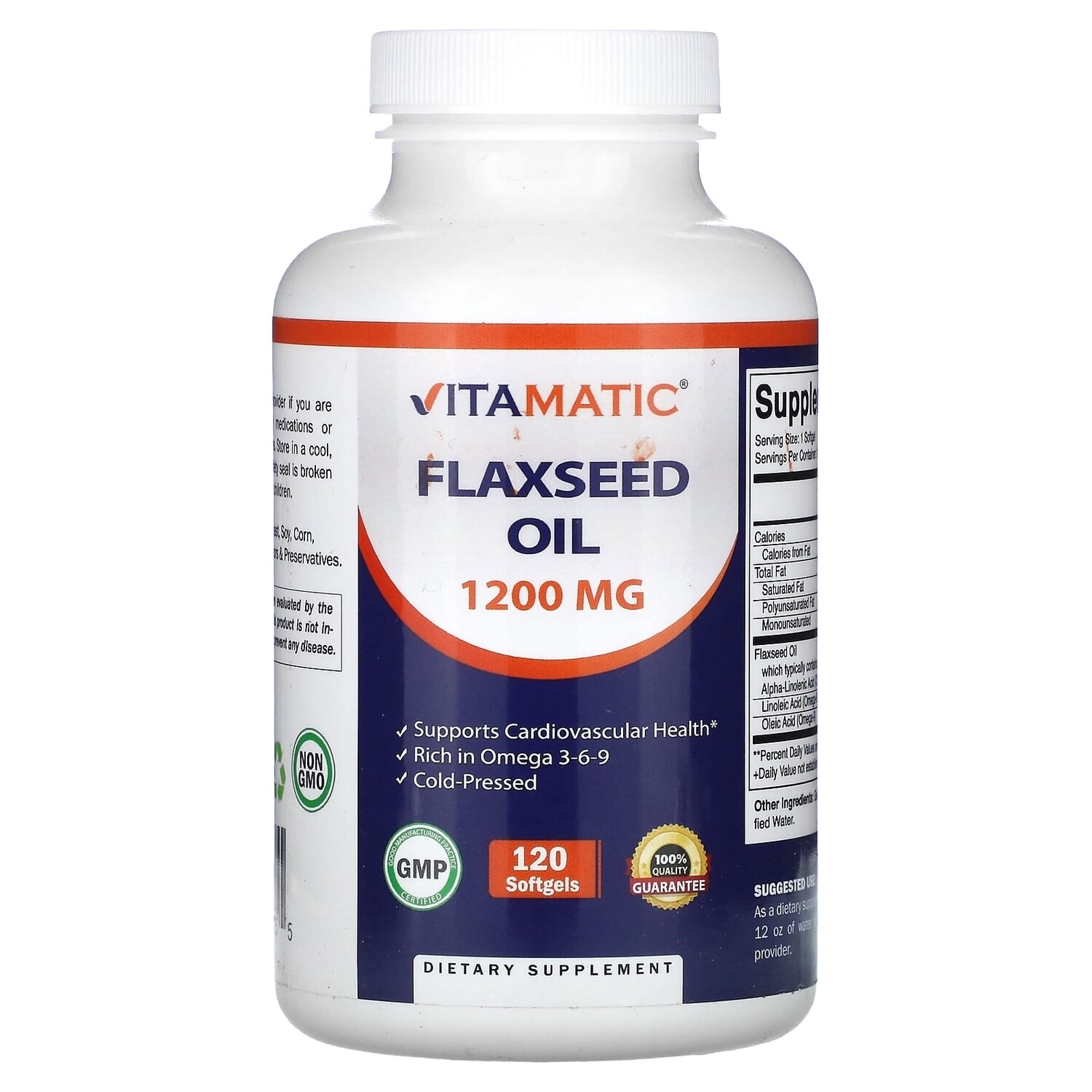 

Льняное масло, 1200 мг, 120 мягких таблеток, Vitamatic