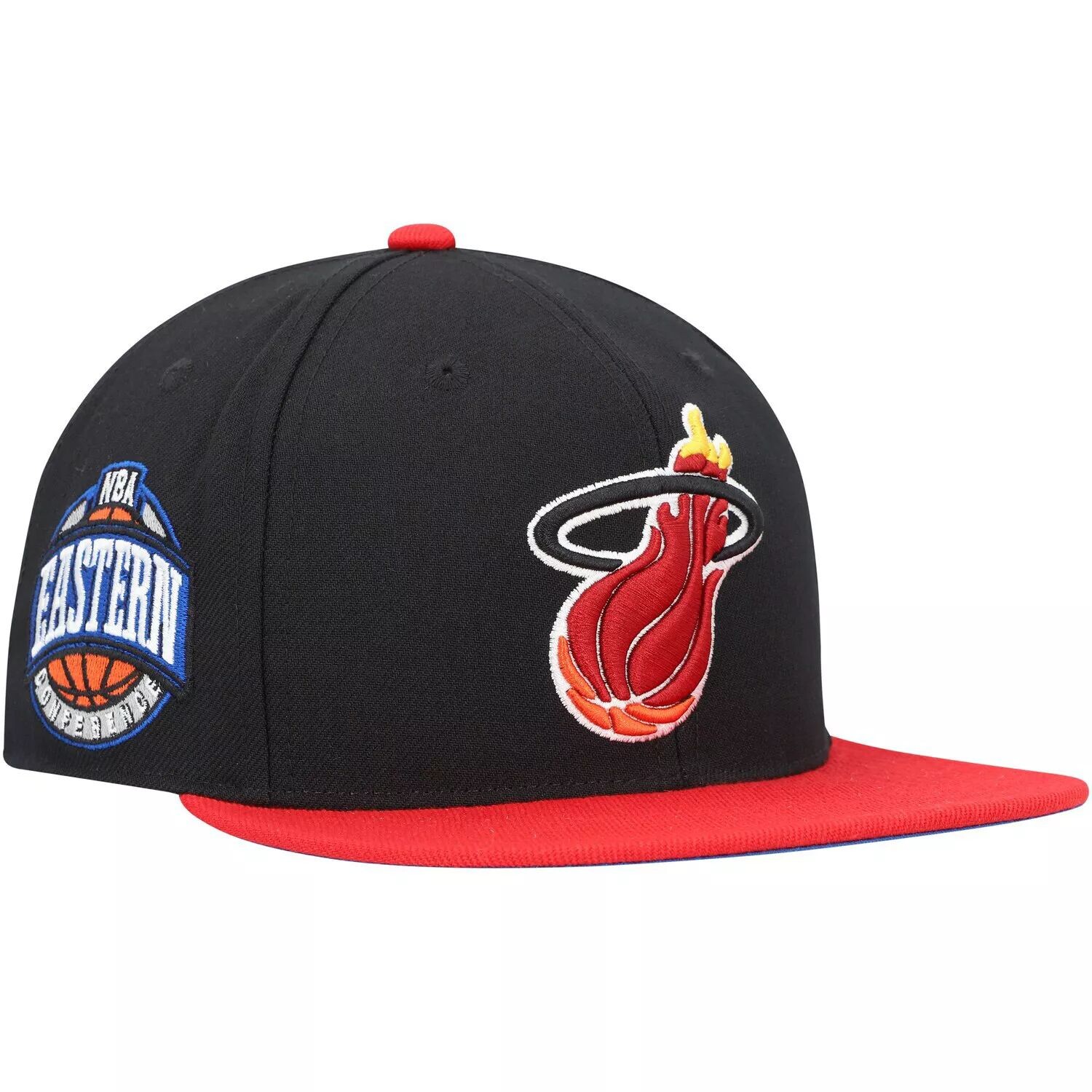 

Мужская шляпа Mitchell & Ness Black/Red Miami Heat из твердой древесины Classics Coast to Coast Облегающая шляпа