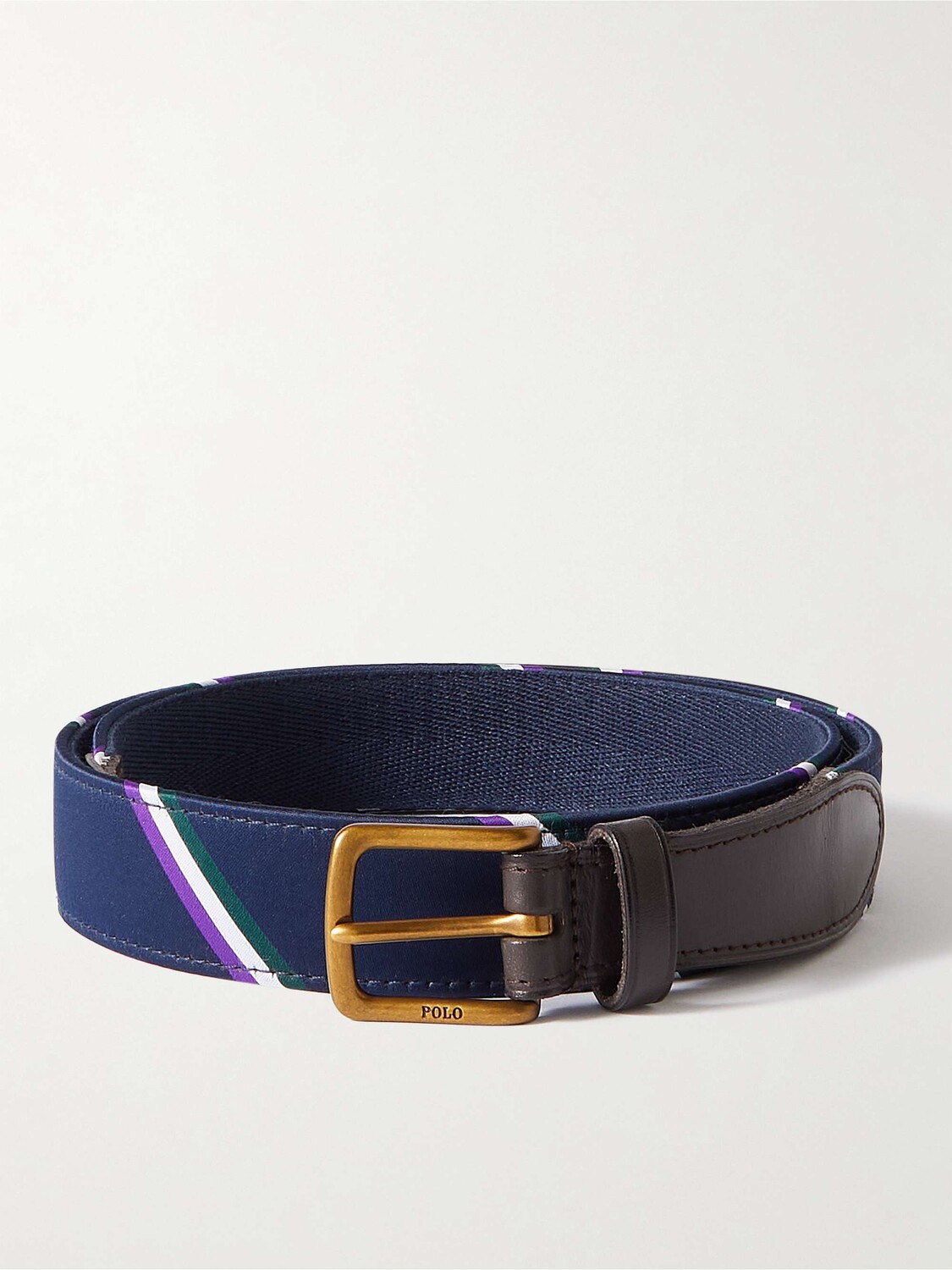 

Полосатый холщовый ремень Wimbledon с кожаной отделкой POLO RALPH LAUREN, нави