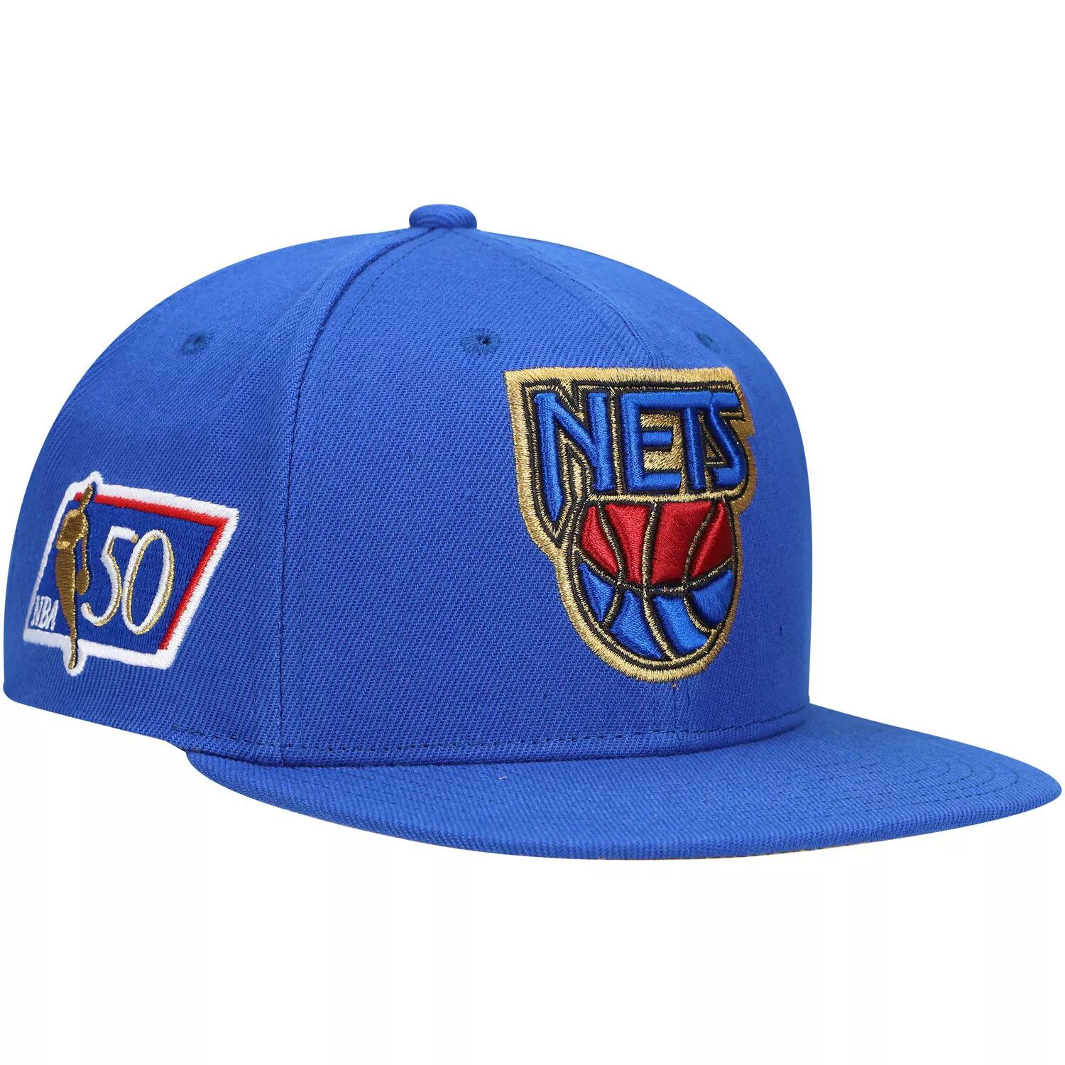 Мужская кепка Snapback к 50-летнему юбилею Mitchell & Ness Blue New Jersey Nets