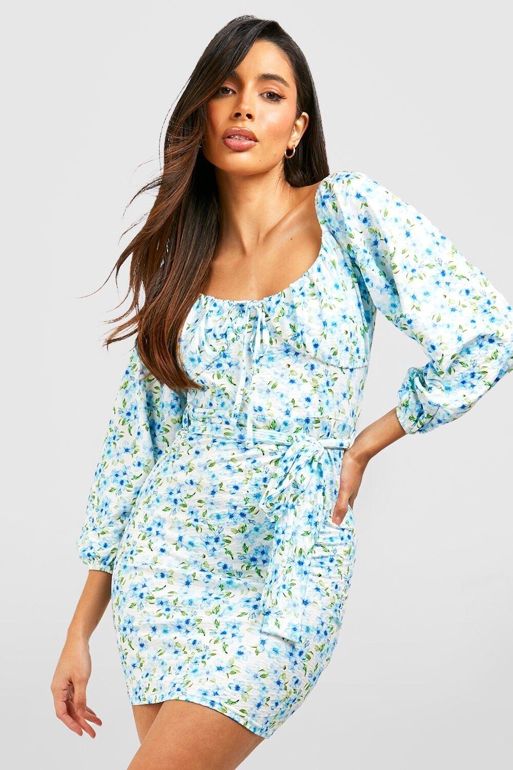 

Мини-платье с цветочным цветом Boohoo, слоновая кость