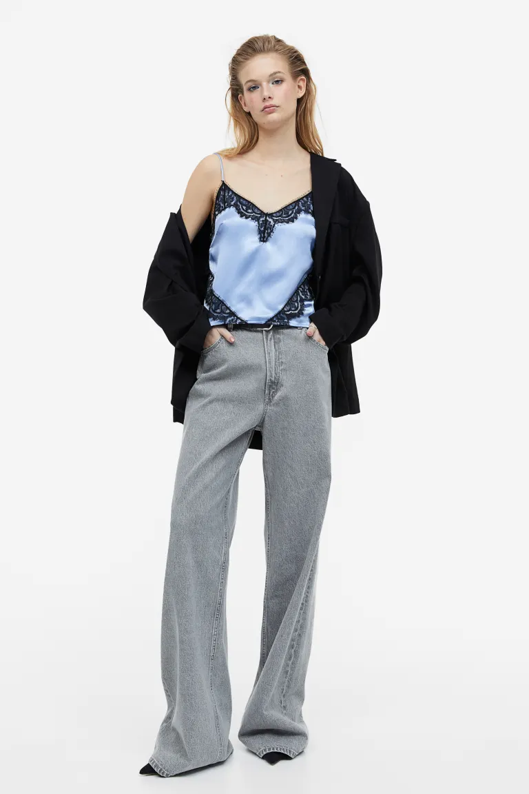 

Топ с кружевной отделкой H&M, синий