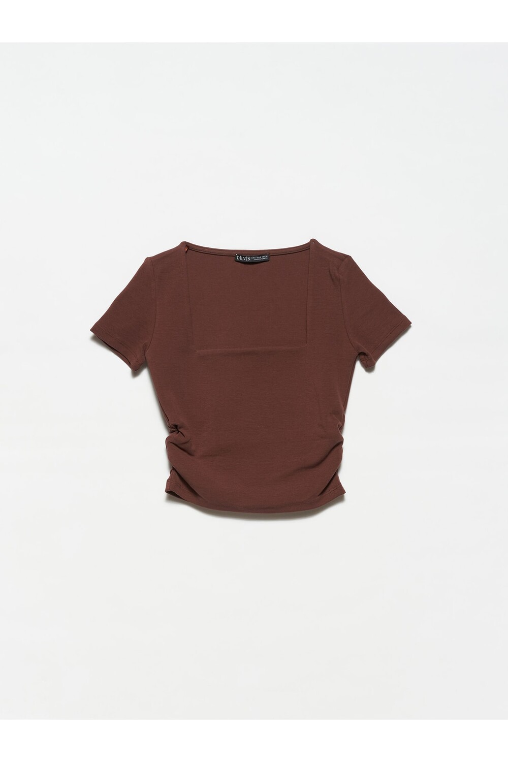 

Футболка со сборками Square Neck-темно-коричневый Dilvin