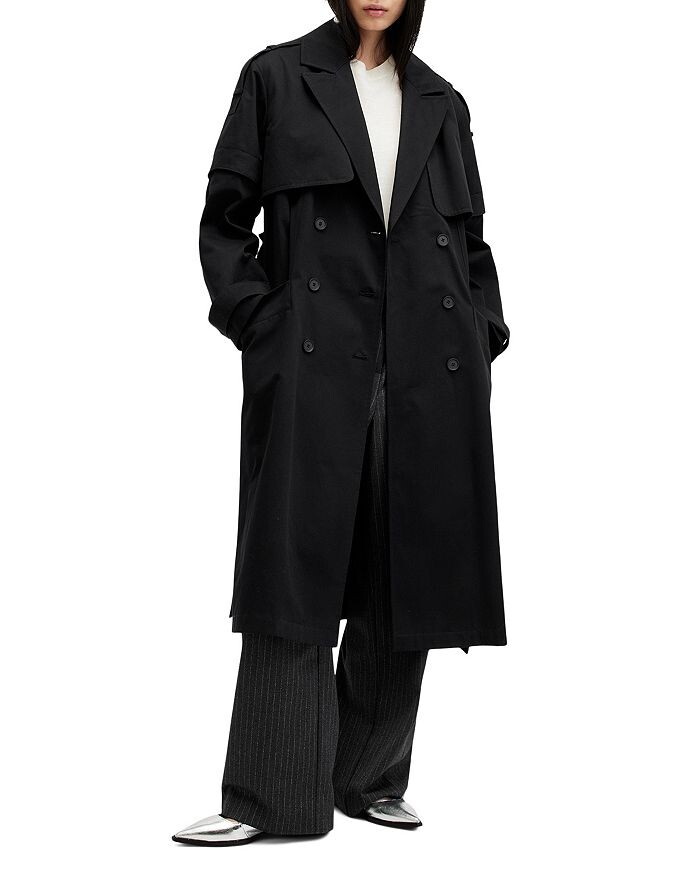 

Двубортный тренч оверсайз ALLSAINTS Clyde, черный