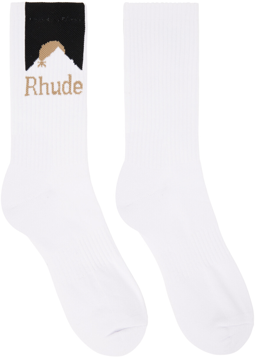 

Белые спортивные носки Moonlight Rhude, цвет White/Black/Yellow