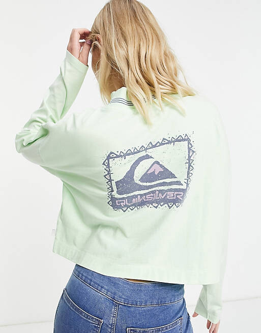 

Зеленая укороченная футболка с длинными рукавами Quiksilver 90s, Зеленый