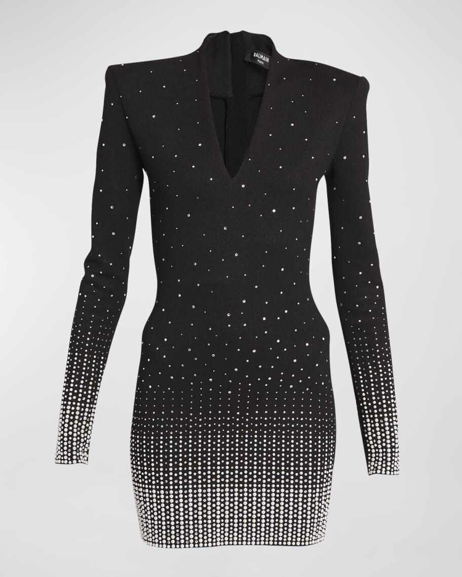 

Украшенное трикотажное облегающее мини-платье Balmain