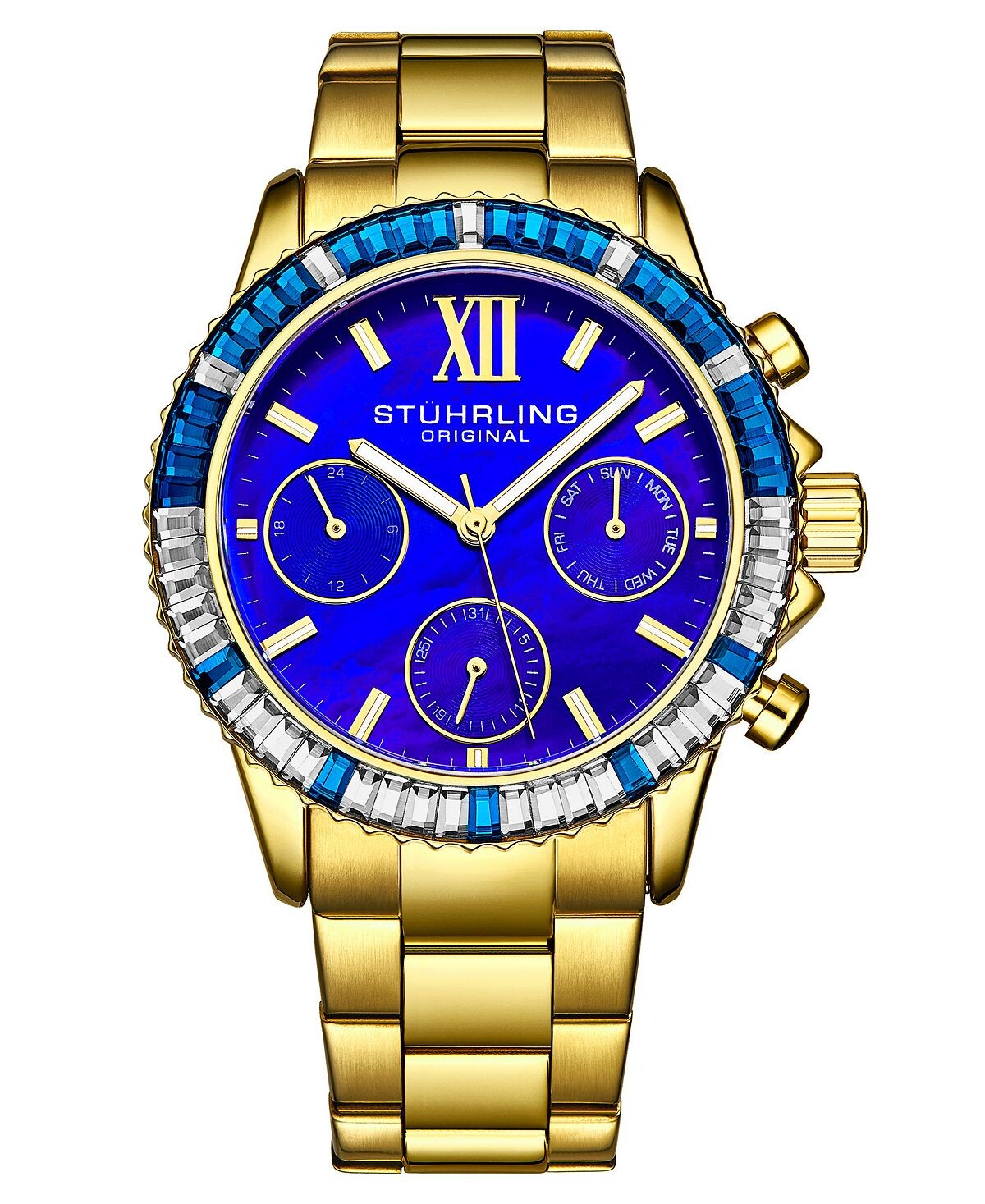 

Женские часы Chrono с золотистым браслетом и звеньями, 39 мм Stuhrling, синий