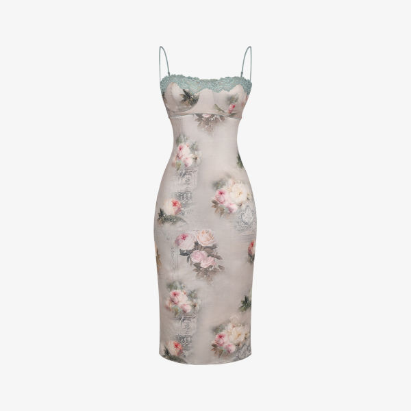 Атласное платье миди venus с цветочным принтом House Of Cb, цвет vintage floral