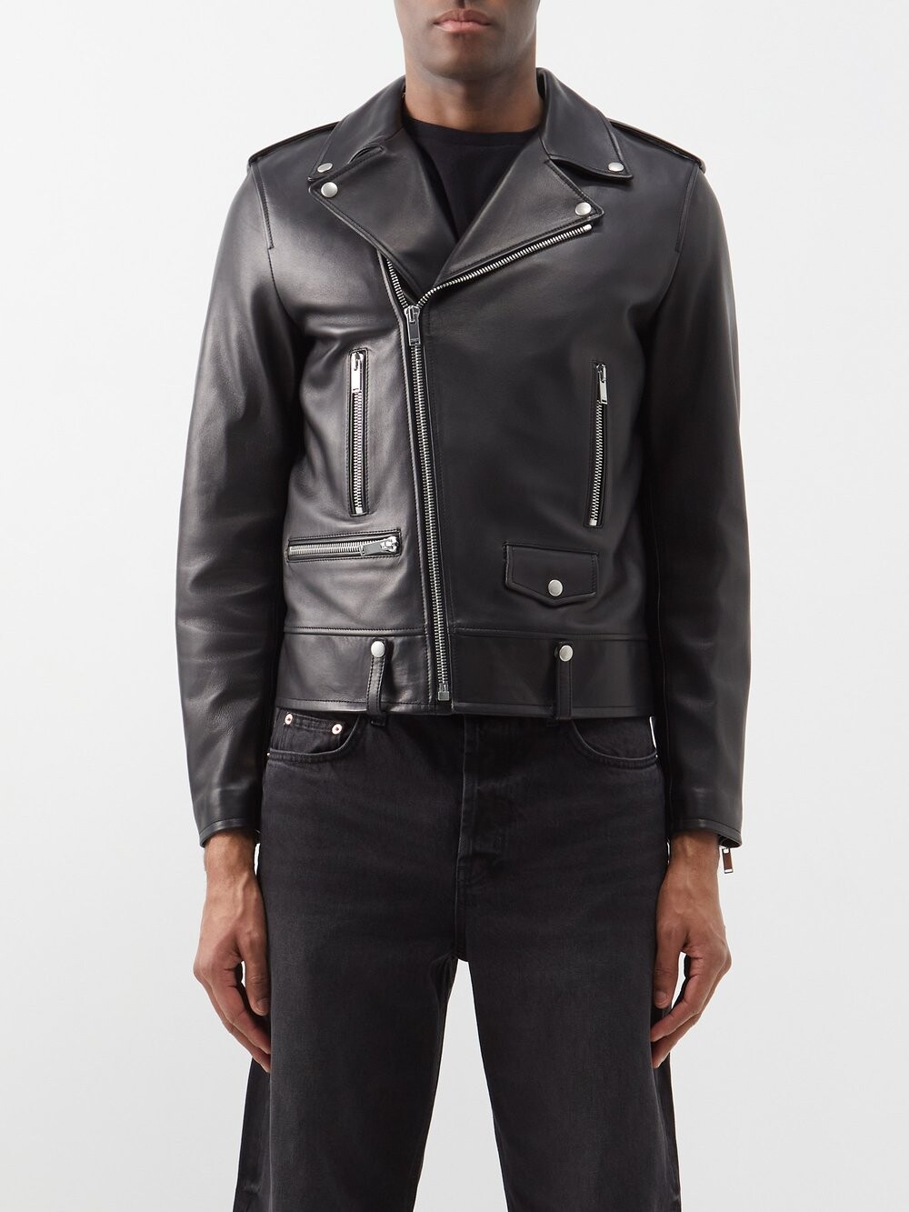 

Кожаная косуха Saint Laurent, черный