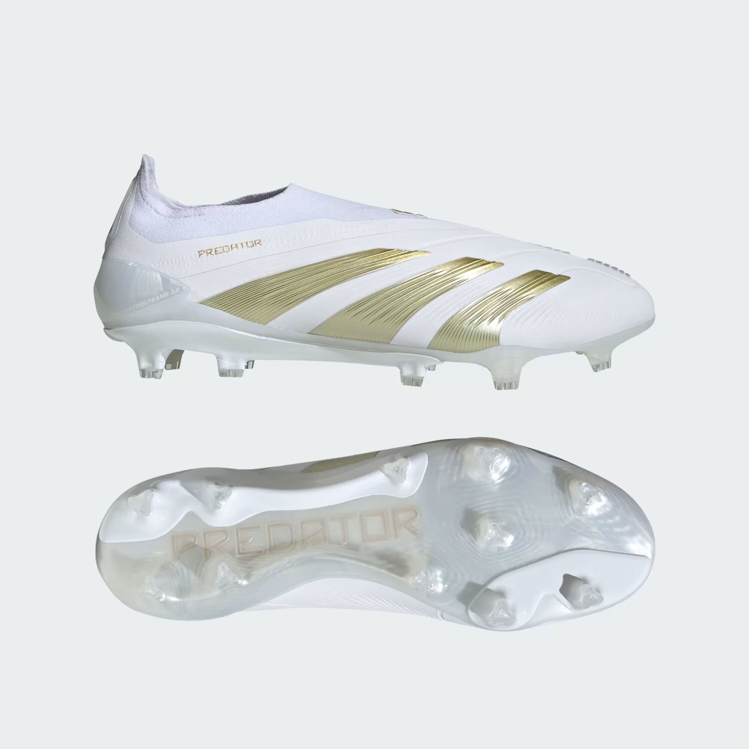 

Футбольные бутсы без шнурков Predator Elite для твердого грунта Adidas, цвет Cloud White/Gold Metallic/Cloud White