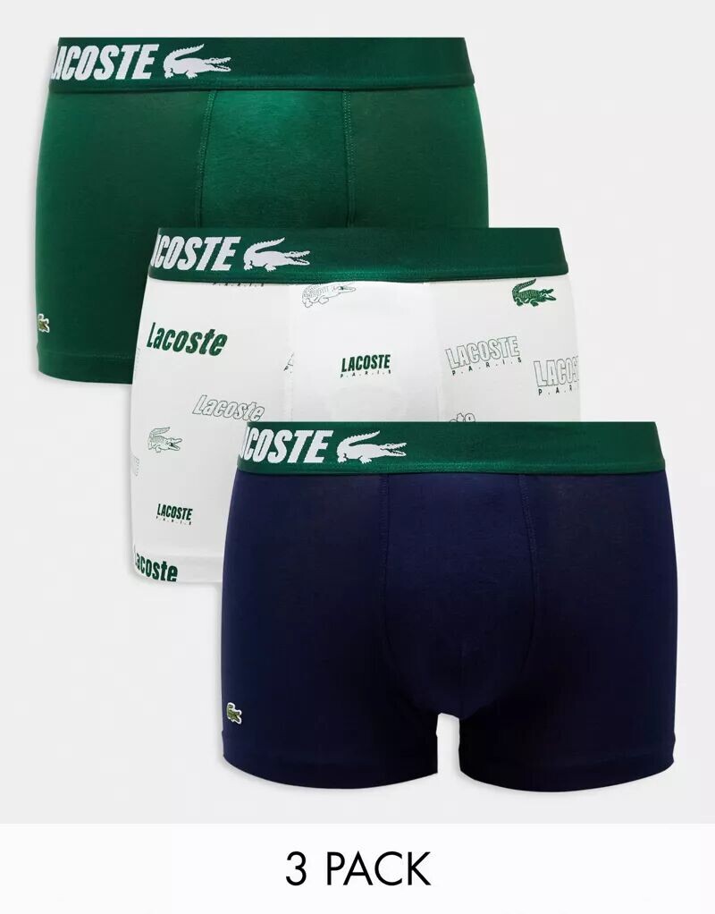 

Комплект из трех зеленых хлопковых трусов-стрейч с логотипом Lacoste