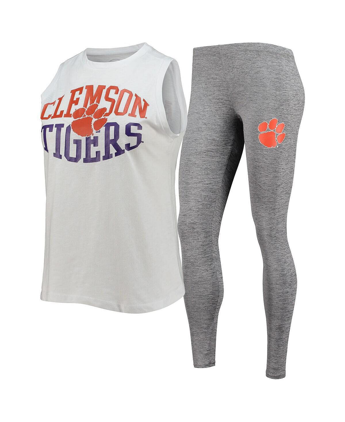 

Женский комплект для сна с топом и леггинсами Clemson Tigers темно-серого и белого цветов Concepts Sport