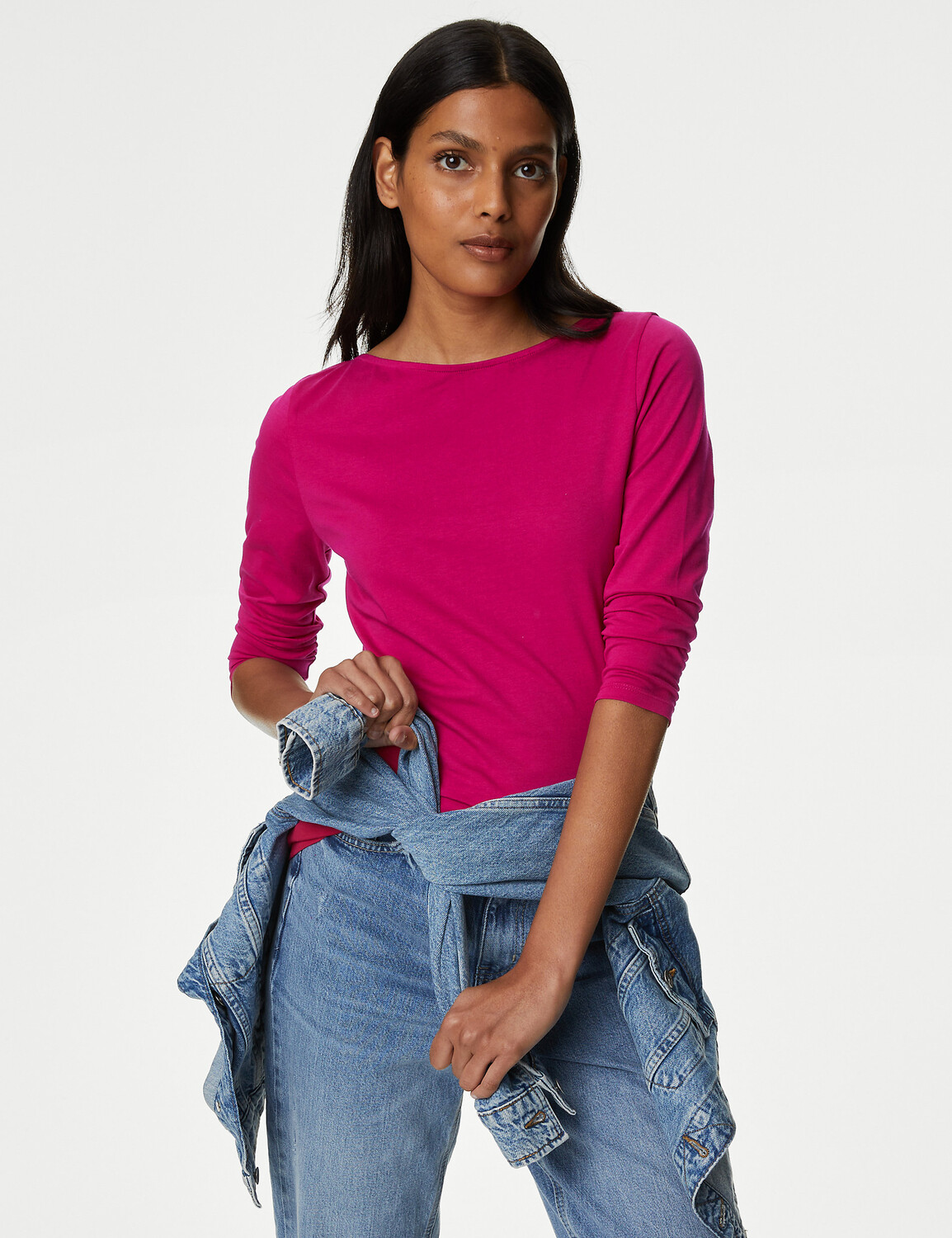

Хлопковая футболка узкого кроя с рукавами 3/4 Marks & Spencer
