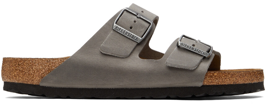 

Серые кожаные сандалии Arizona с мягкой стелькой обычного размера Birkenstock