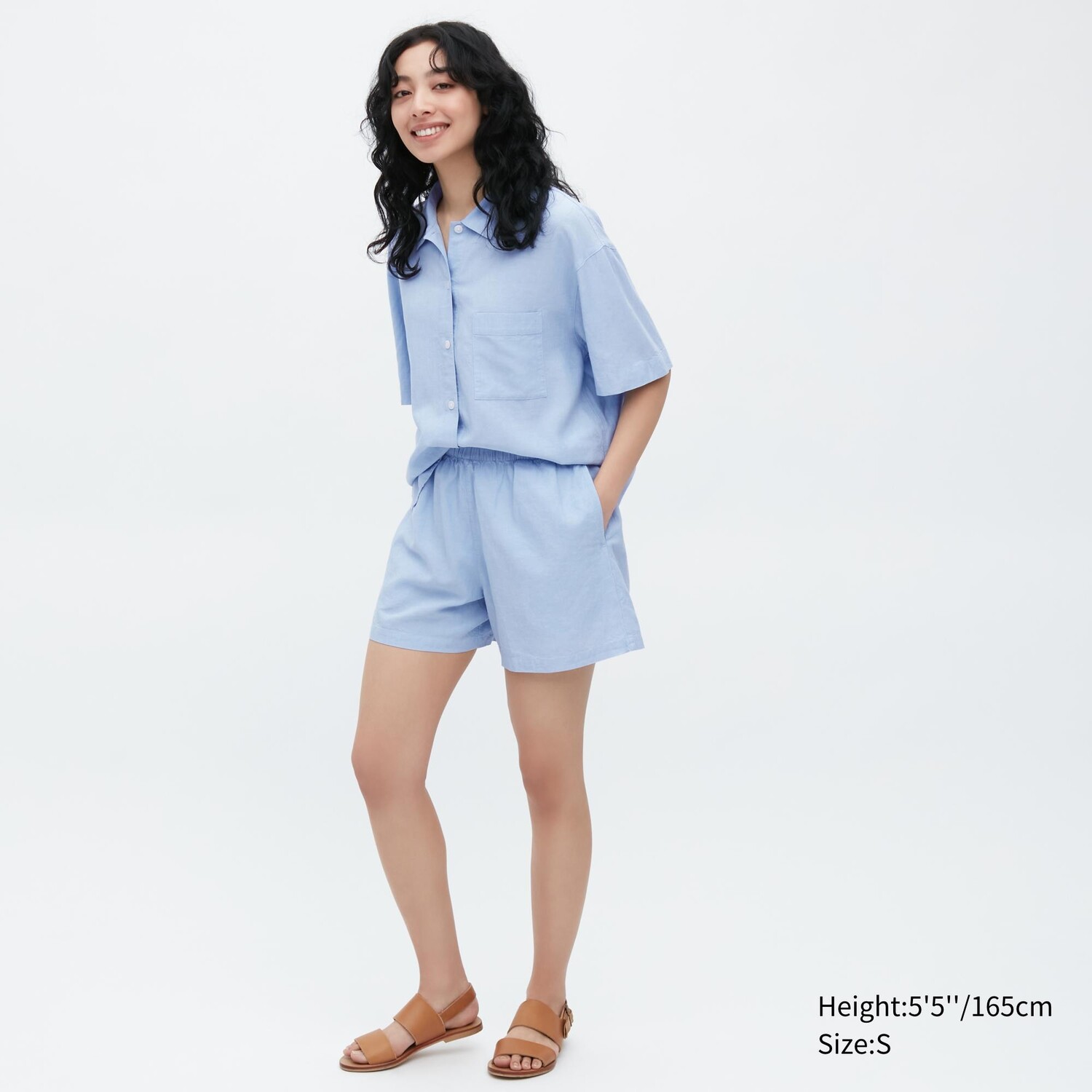 

Комплект из льняной смеси с короткими рукавами Uniqlo, синий