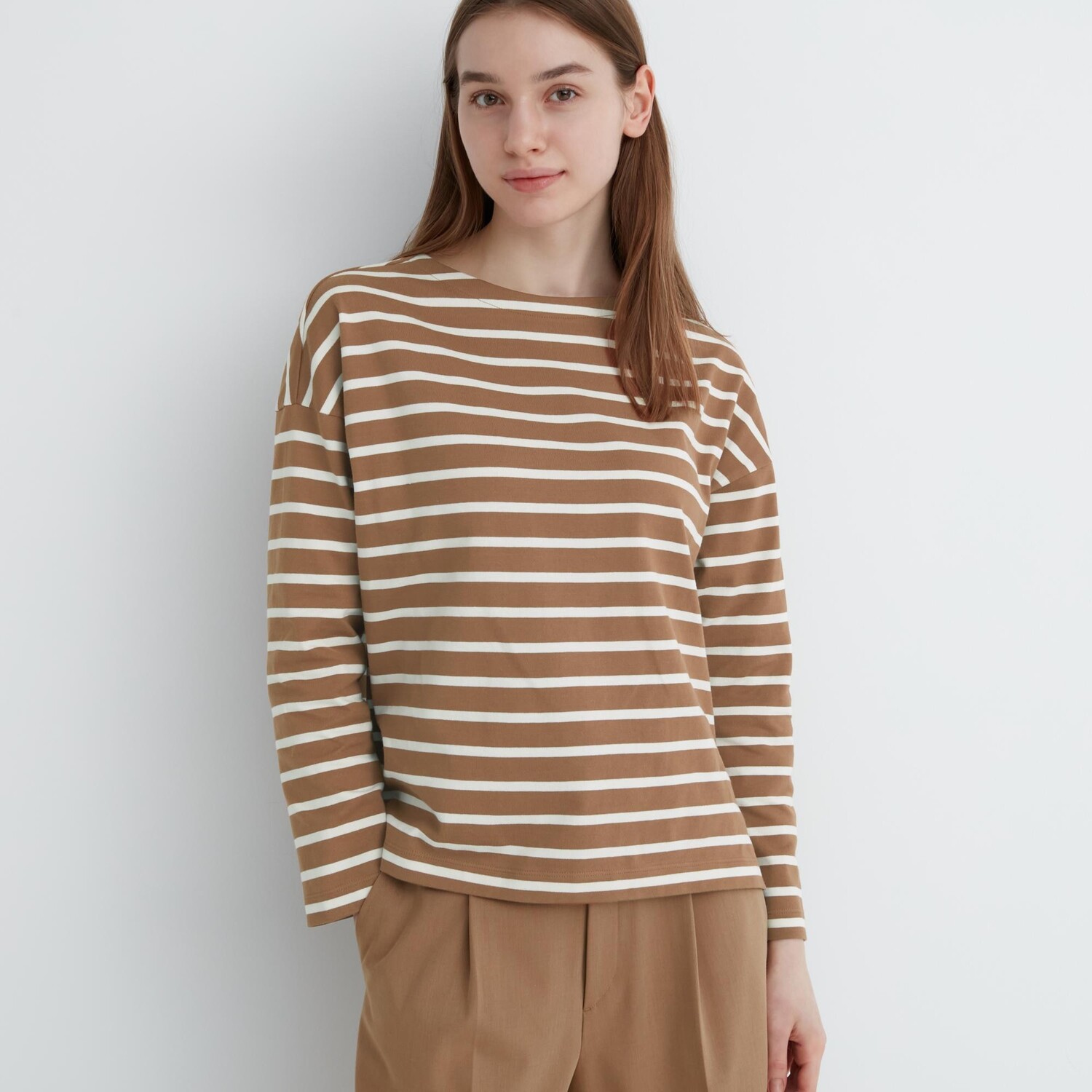 

Лонгслив в полоску Uniqlo, коричневый