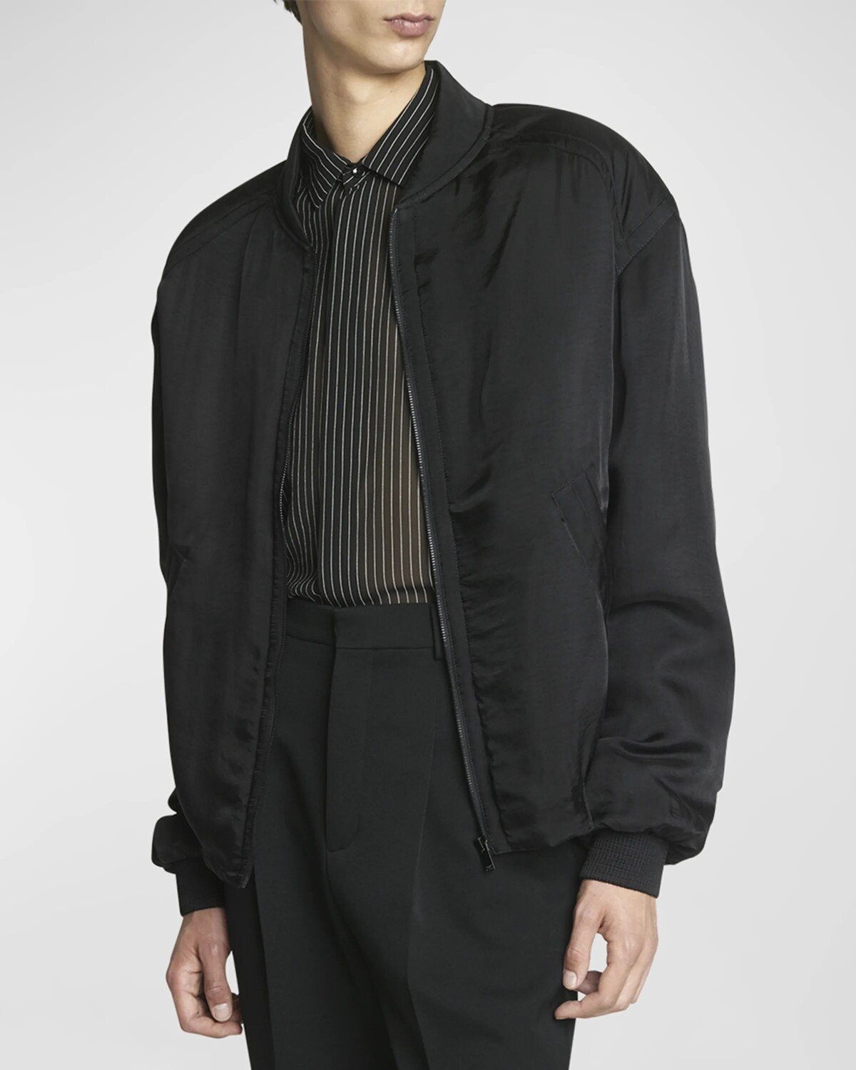 

Мужской атласный бомбер Saint Laurent, цвет Nero