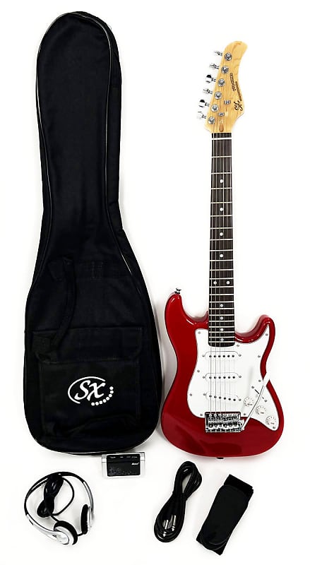 Электрогитара SX 1/2 Size Electric Guitar Package w/Bag Cord Headphones &Video Lessons RST 1/2 CAR Short Scale Red bestir taiwan tool chromium vanadium steel 12 5mm 6pt blue band socket 1 2 wrenches short type car tools