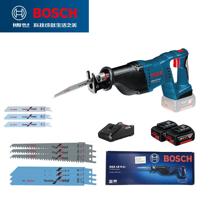 Сабельная пила Bosch GSA 18V-Li + аксессуары для пильных полотен, аккумулятор 4.0Ah, зарядное устройство