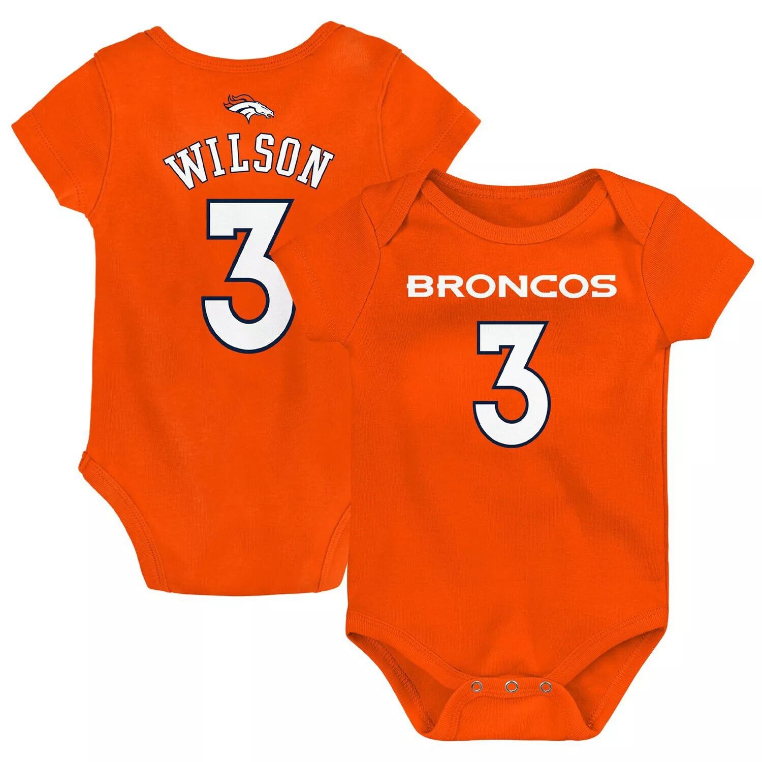 

Младенческое боди Russell Wilson Orange Denver Broncos Mainliner с именем и номером игрока Outerstuff