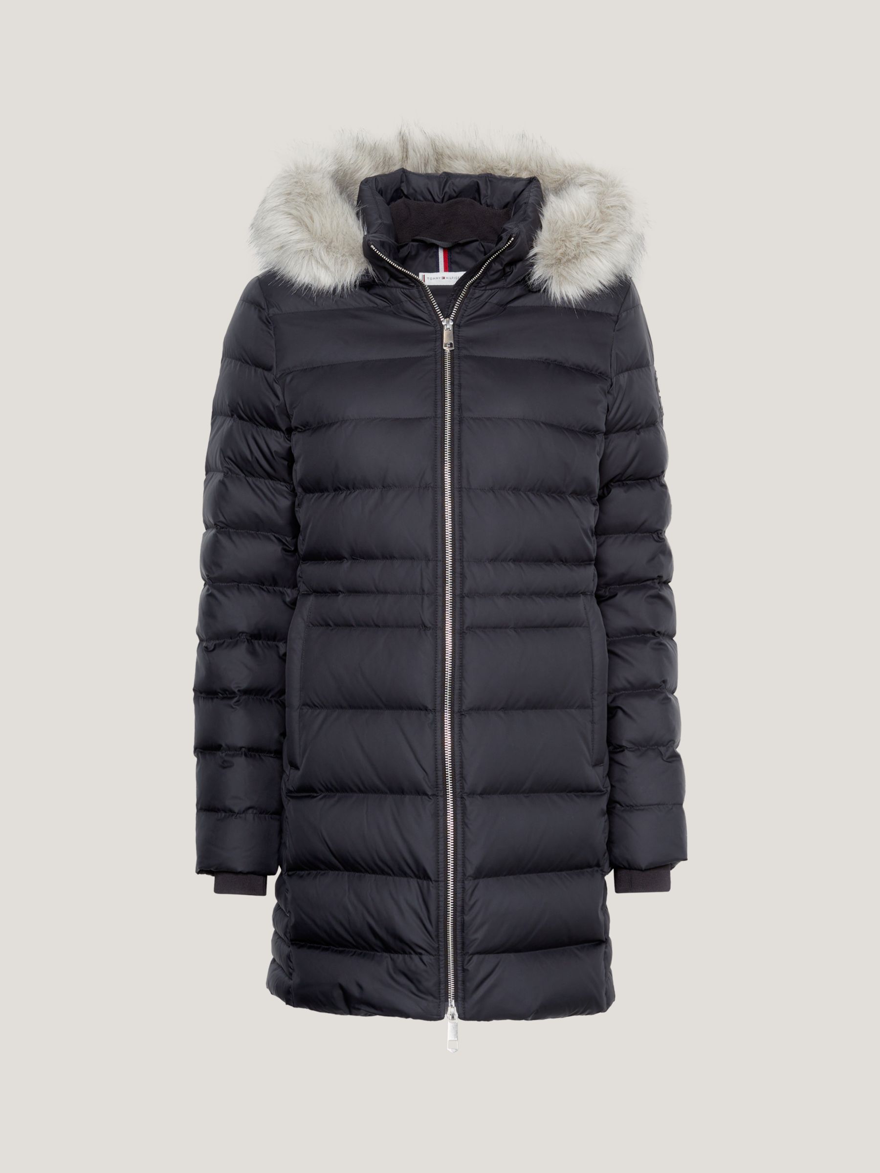 Утепленное пальто с капюшоном из искусственного меха Tommy Hilfiger, черный пальто утепленное с капюшоном из искусственного меха 1 год 74 см розовый