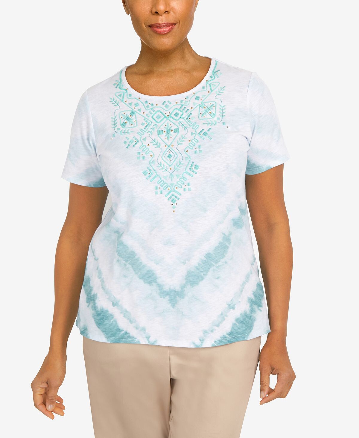 

Женский топ с короткими рукавами Coconut Grove Tie Dye Geo Alfred Dunner