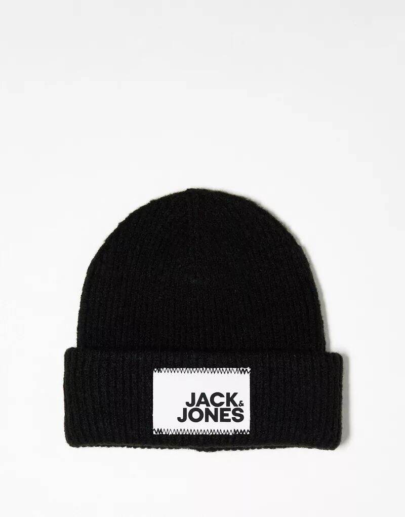 

Черная вязаная шапка с ярким логотипом Jack & Jones