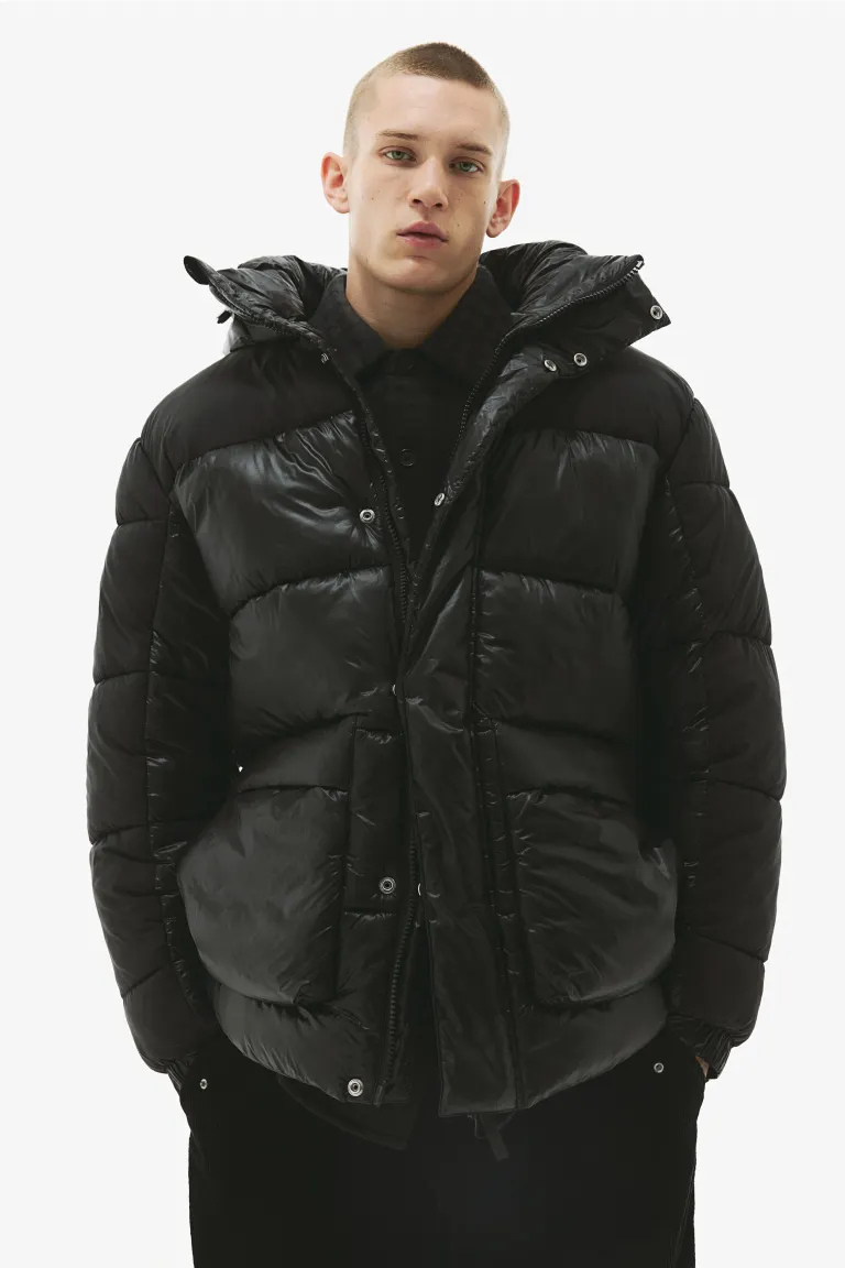 Объемная стеганая куртка H&M, черный