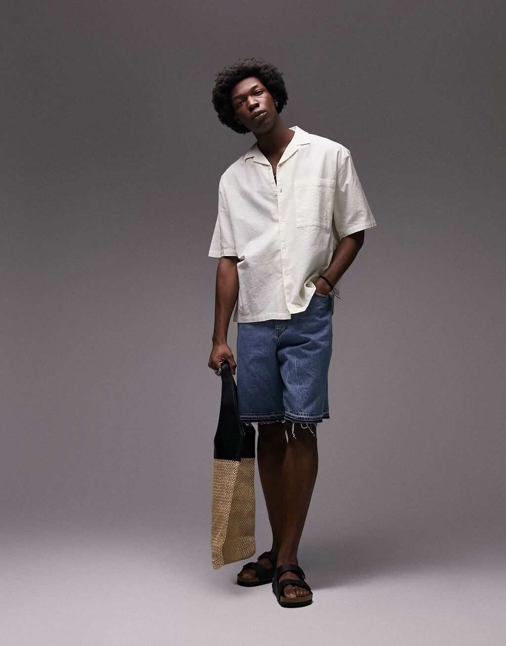 

Белая свободная фактурная рубашка с короткими рукавами Topman