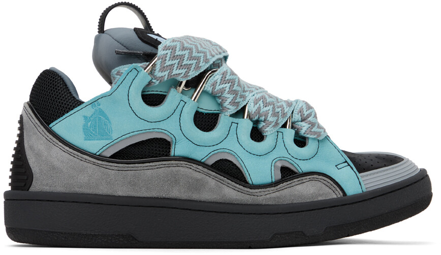 

Сине-серые кожаные кроссовки-карбюры Lanvin, цвет Light blue/Anthracite