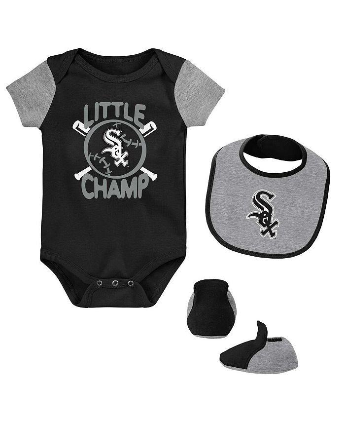 Комплект из трех боди, нагрудника и пинеток Little Champ для новорожденных, черный, Хизер-серый, Chicago White Sox Little Champ Outerstuff, черный