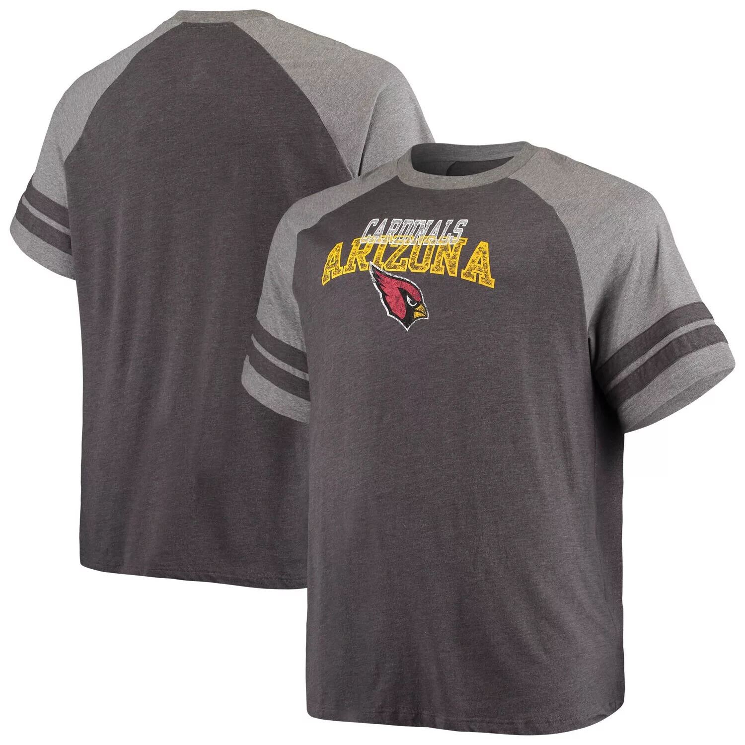 

Мужская фирменная черная/серая футболка Arizona Cardinals Big & Tall с двумя полосками, трехцветная футболка реглан Fanatics, Черный