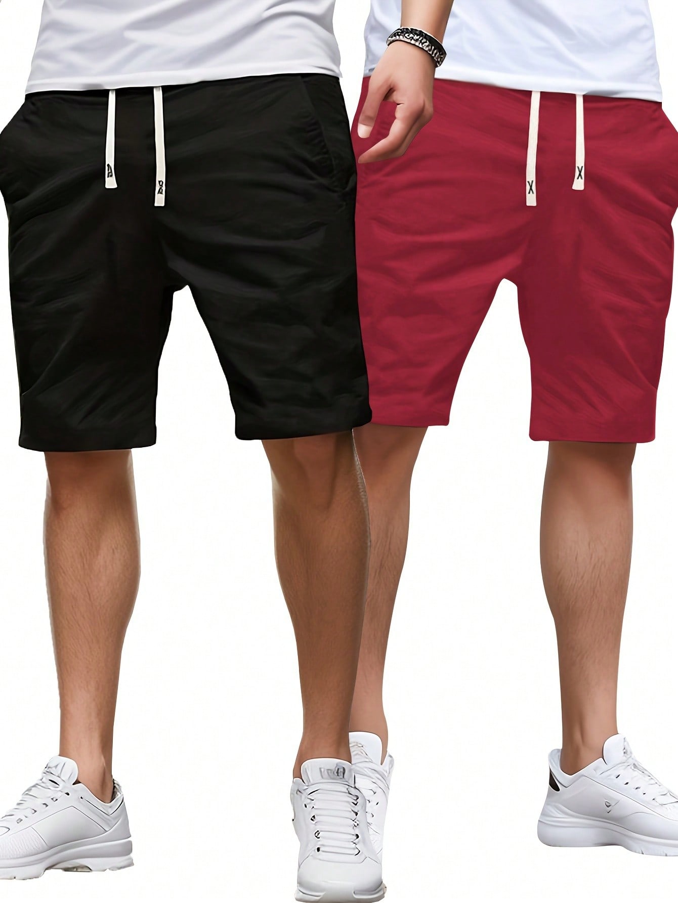 2 шт. Мужские однотонные повседневные шорты с завязками на талии, многоцветный цена и фото