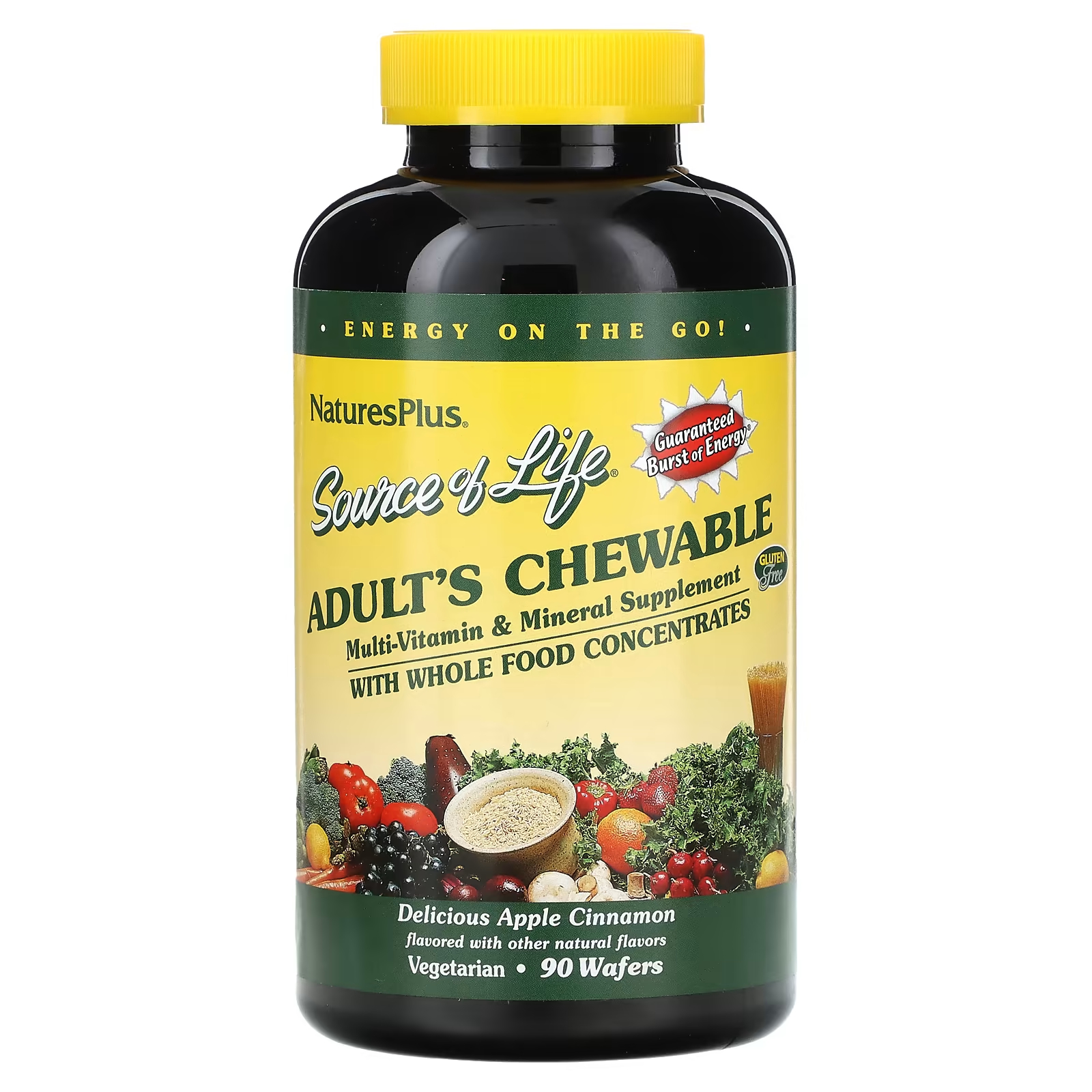 Мультивитамины NaturesPlus для взрослых со вкусом яблока с корицей, 90 таблеток yumv s мультивитамины для взрослых со вкусом малины 60 желейных витаминов
