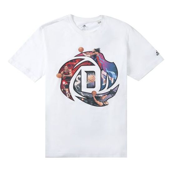 цена Футболка Men's adidas Rose Logo Cartoon Ross Pattern Printing Casual Round Neck Short Sleeve White T-Shirt, мультиколор