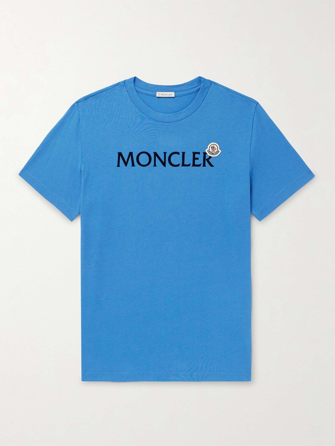 

Облегающая футболка из хлопкового джерси с флоком и логотипом MONCLER, синий