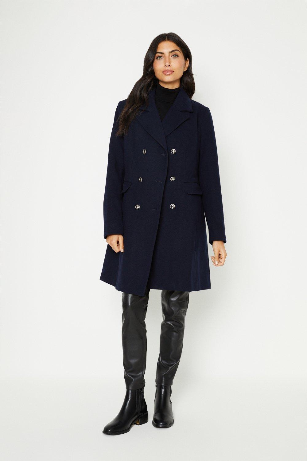 цена Пальто из искусственной шерсти в стиле милитари на пуговицах Wallis, темно-синий