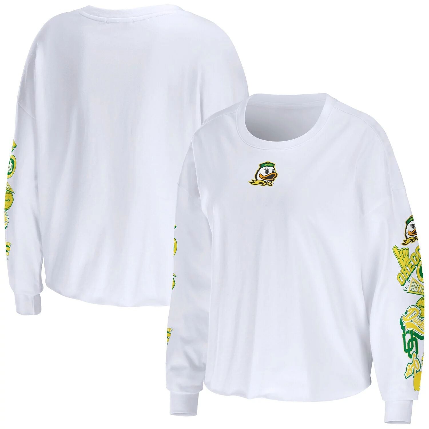 

Женская укороченная футболка с длинным рукавом Erin Andrews White Oregon Ducks 3-Hit