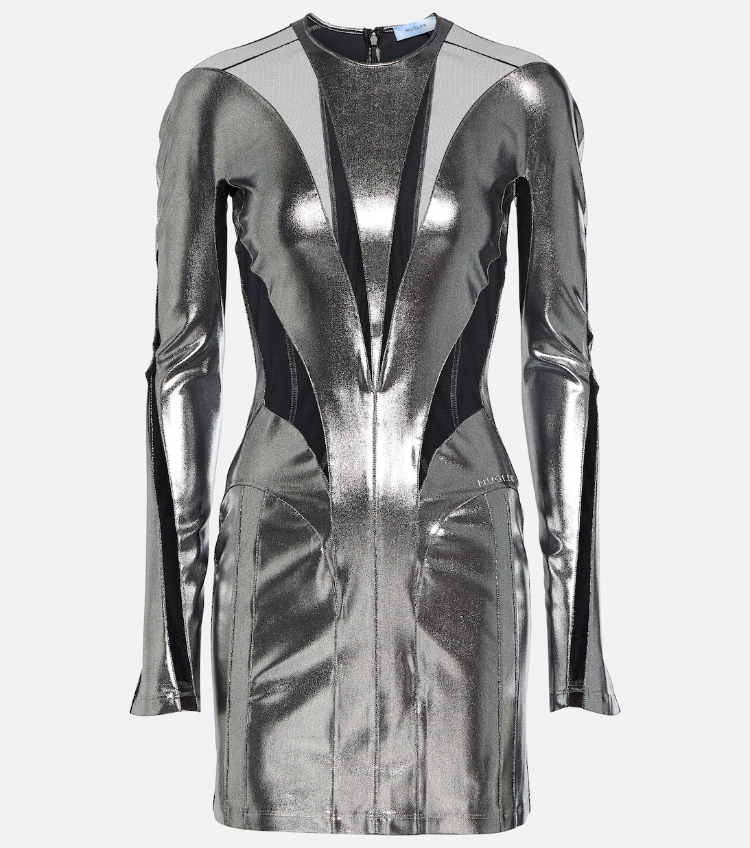 

Облегающее мини-платье с отделкой из тюля MUGLER, серебряный