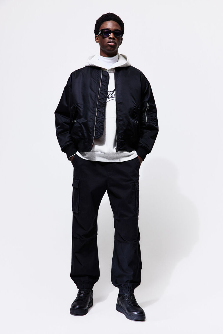 Хлопковые джоггеры-карго свободного кроя H&M, черный хлопковые брюки карго свободного кроя h