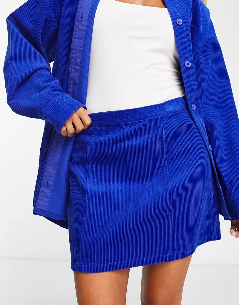 Синяя вельветовая короткая юбка с воланами ASOS
