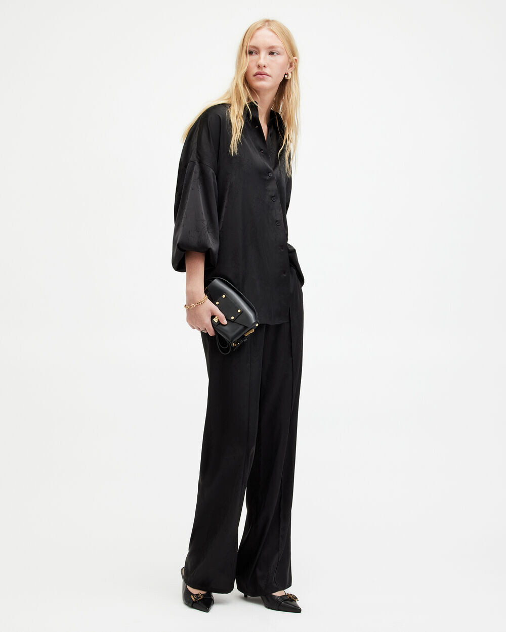 

Широкие жаккардовые брюки Charli AllSaints, черный