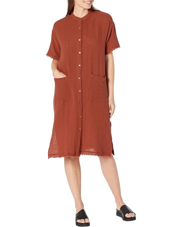 

Платье Eileen Fisher Petite Mandarin Collar Shirtdress, цвет Picante