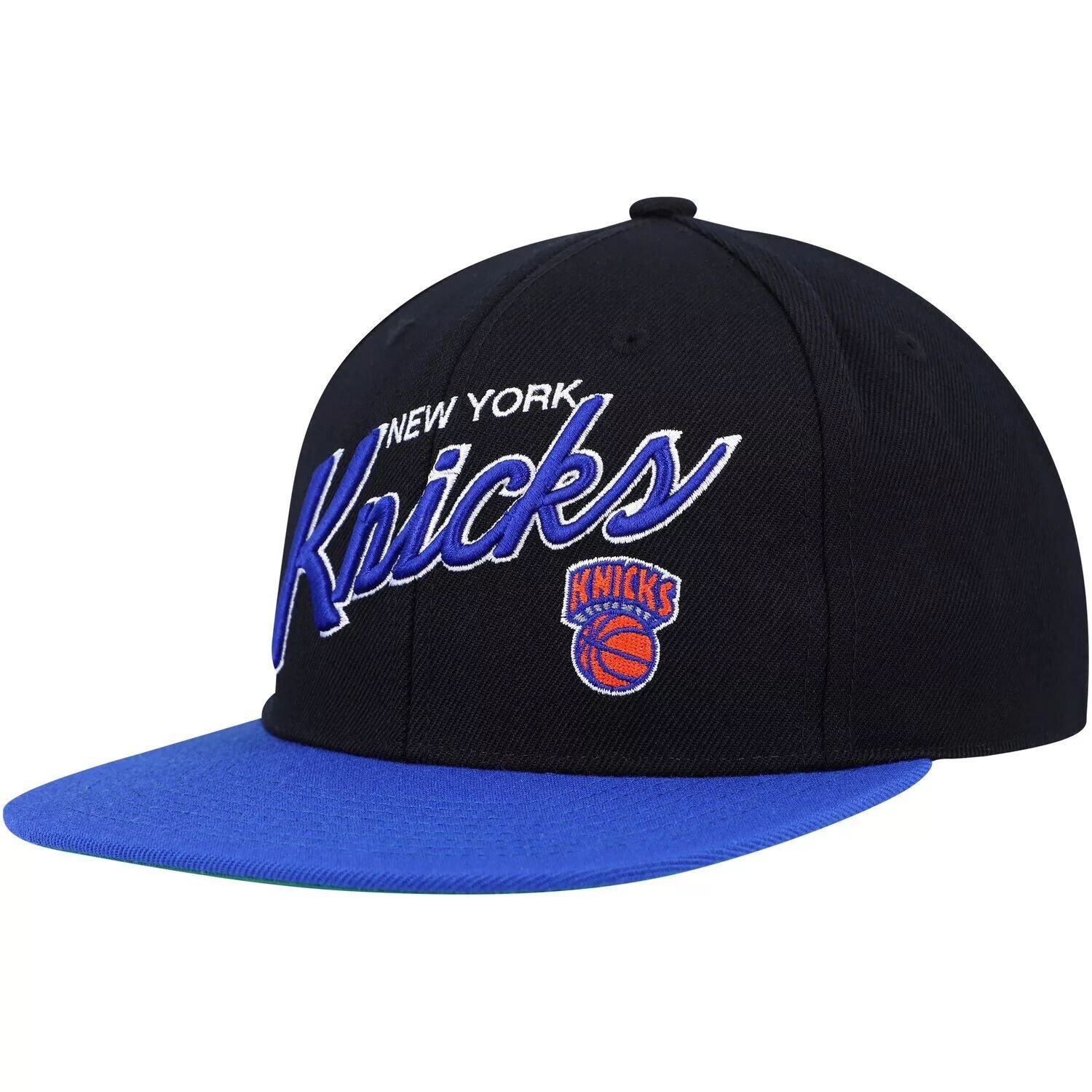 

Мужская облегающая шляпа Mitchell & Ness черного/синего цвета New York Knicks Team Script 2.0