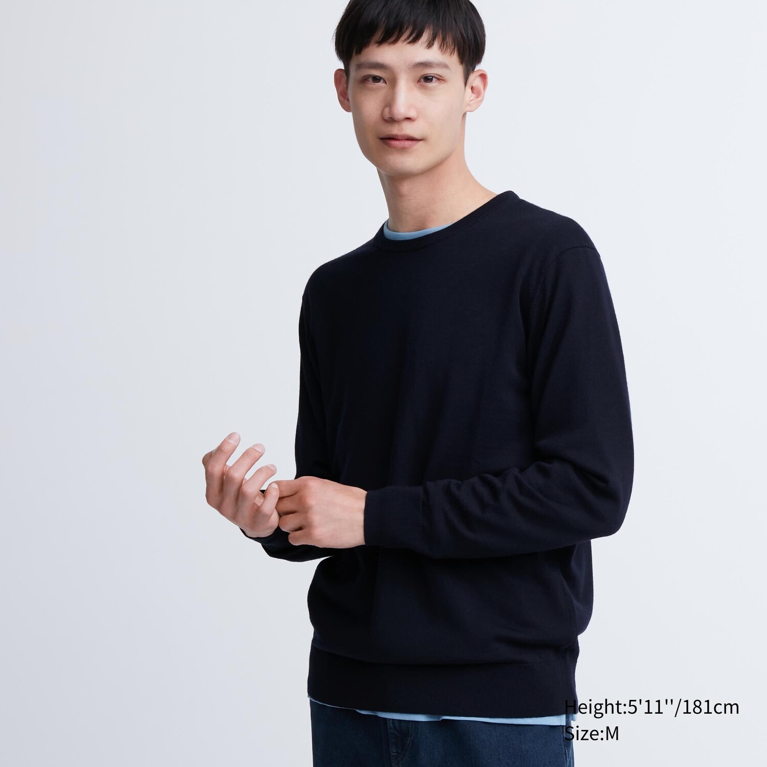 

Джемпер Uniqlo мужской из шерсти мериноса с круглым вырезом, темно-синий