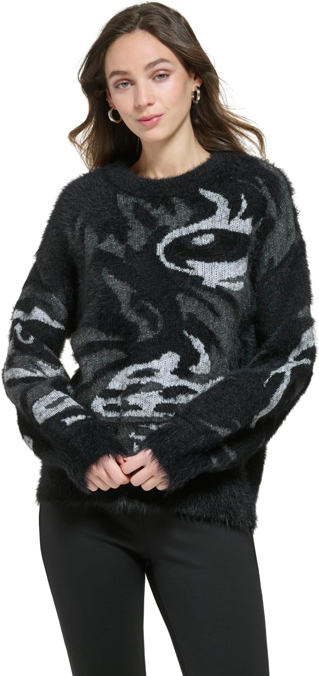 Свитер с длинными рукавами и тигровым глазом DKNY, цвет Black/Smoke Grey Heather подвеска с тигровым глазом ромб