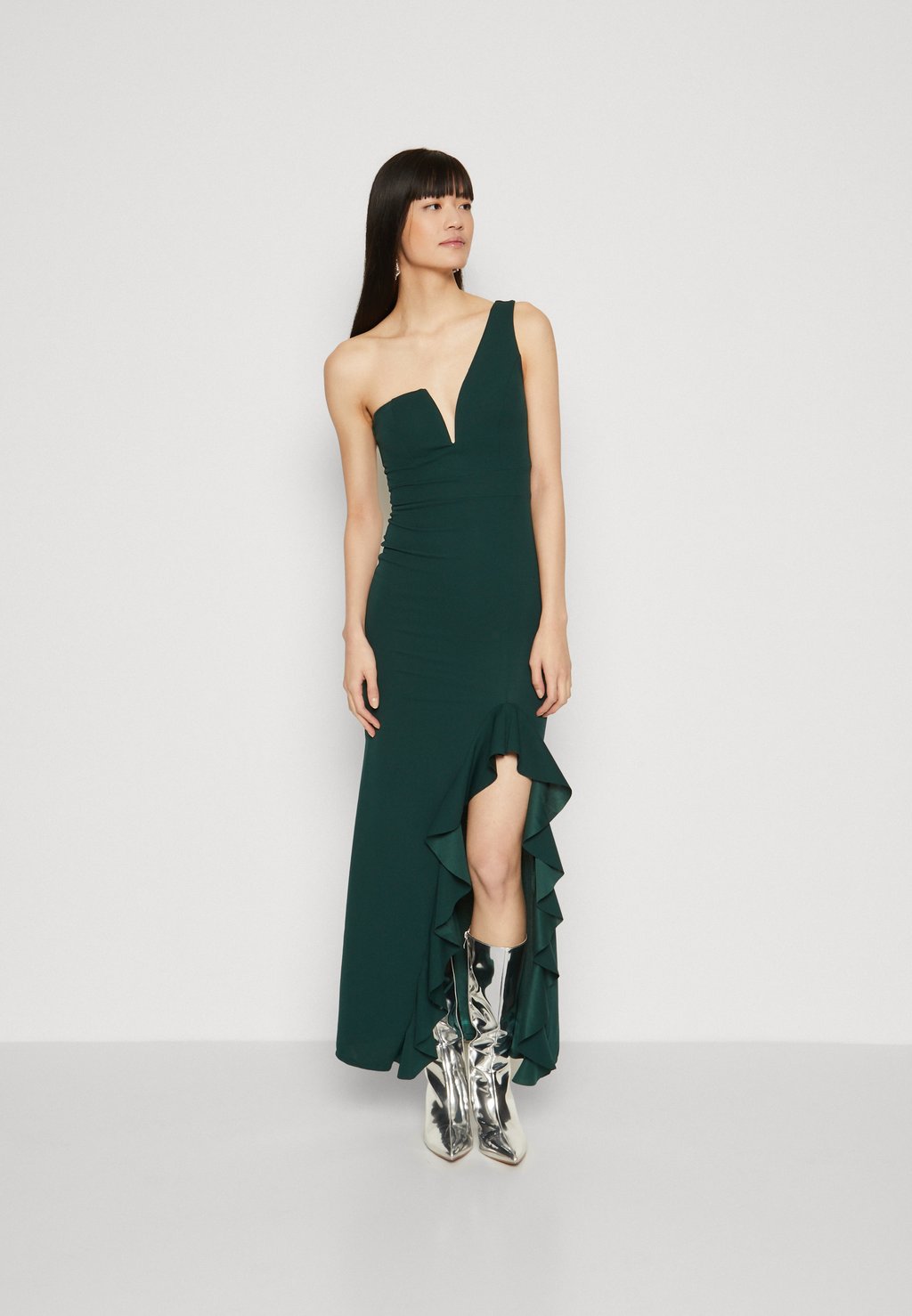 Вечернее платье Soya One Shoulder Ruffle Maxi Dress WAL G., цвет forest green