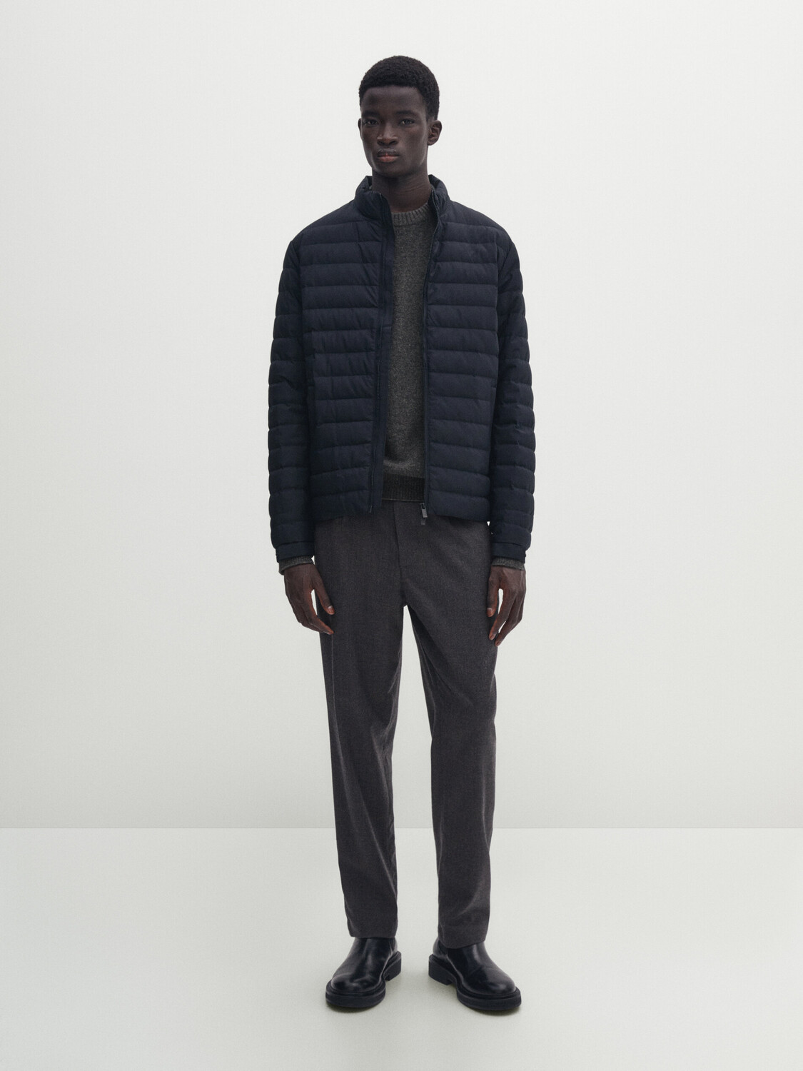 

Куртка пуховик с наполнителем пух и перо Massimo Dutti, темно-синий